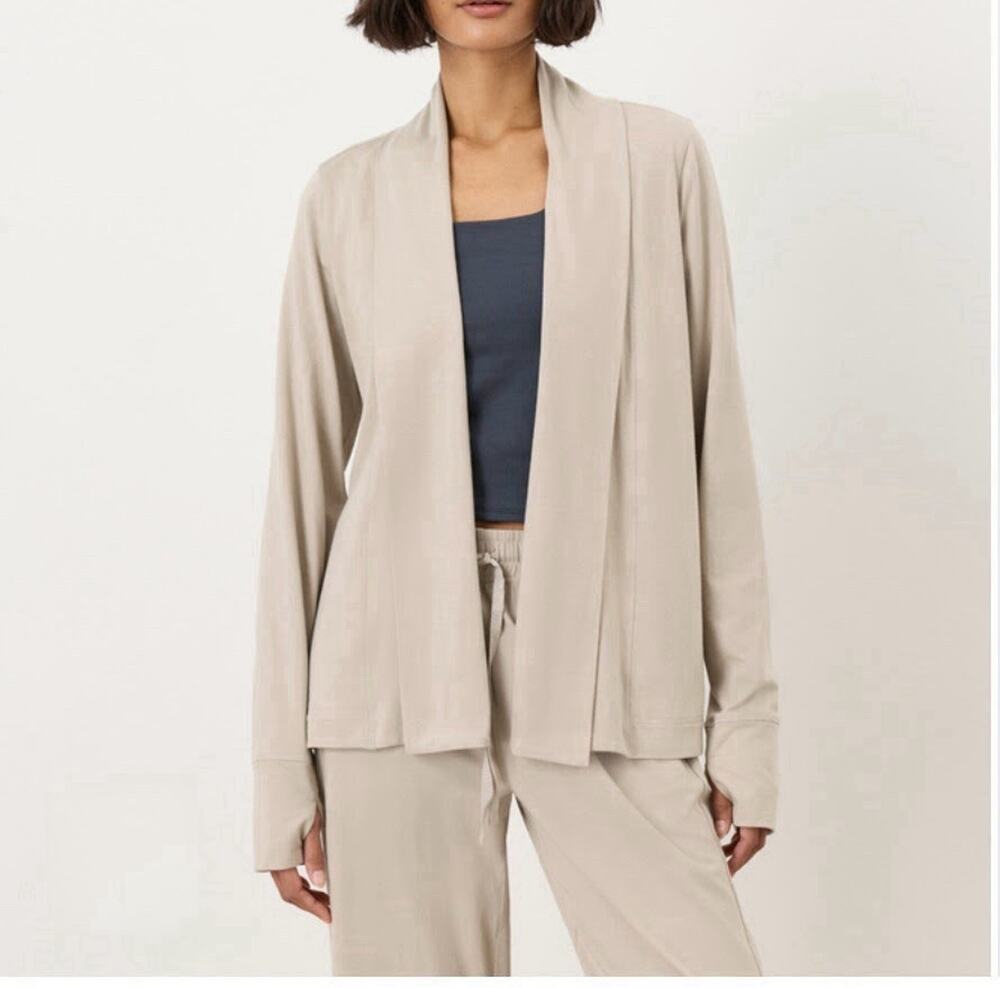 Pact Organic Cotton M Open Front Swing Cardigan Shawl Collar Pocket Neutral Cozy
